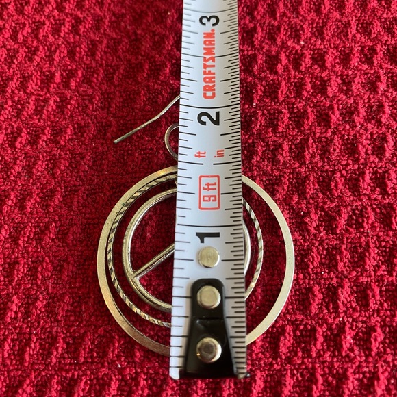 Silver Tone Peace Symbol Round Dangle Earrings - Picture 4 of 4